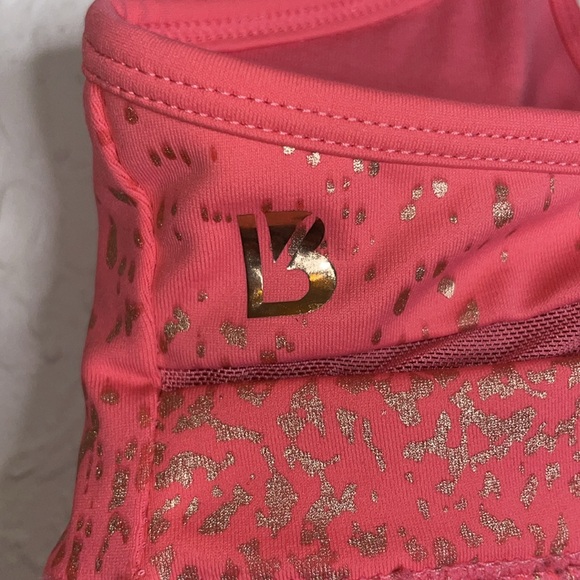 BUFFBUNNY Jade Sheer Mesh Cut Out Strappy Sports Bra Rose Coral Pink Gold Small - Picture 2 of 3